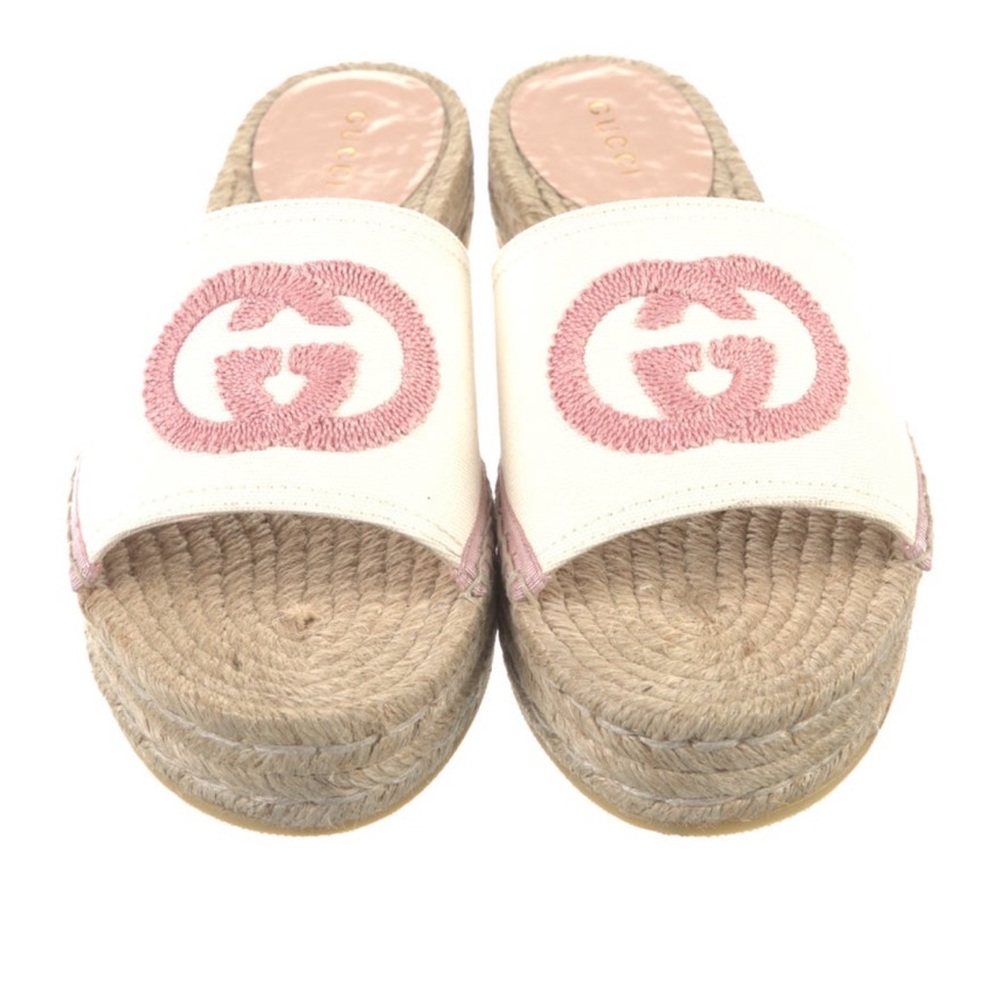 Gucci Women's Pink and Cream Espadrille Sandals